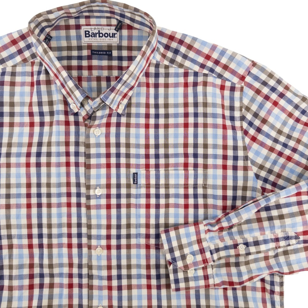 Barbour Mens Large Bibury Shirt Multicolor Check Tailored Fit Button Down Plaid